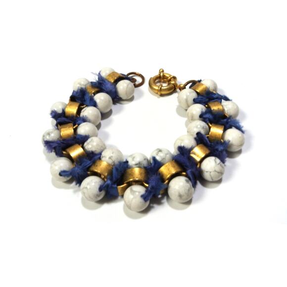 NWT Neiman Marcus Lee Angel Women's Howlite NAVY Fringe Brass Bracelet NWT 189 - Picture 4 of 10